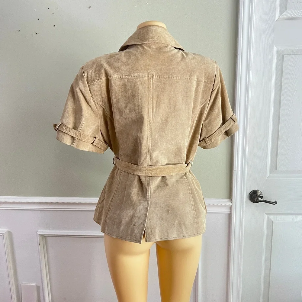 Bradley Suede Safari Jacket Women Short Sleeve Belted Tan Retro Western Boho